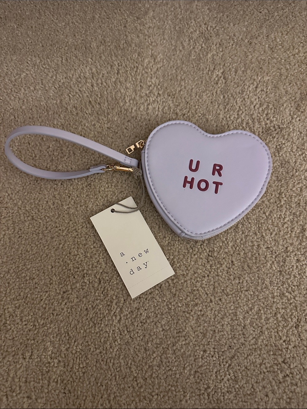A New Day - Lilac Heart Wristlet Coin Purse - "U R HOT" Brand New